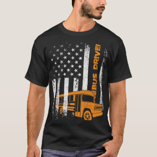 Patriotic Bus Driver USA American Flag School Bus  T-Shirt