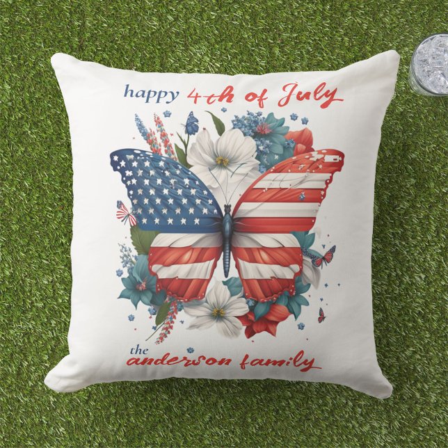 Patriotic Butterfly 4th of July American Flag Outdoor Pillow (Creator Uploaded)
