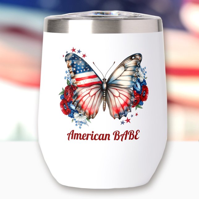 Patriotic Butterfly American Babe Name (Patriotic Butterfly American Babe Name Thermal Wine Tumbler)