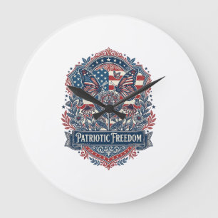 Patriotic Butterfly Garden Vector Graphic Tee_1 Large Clock