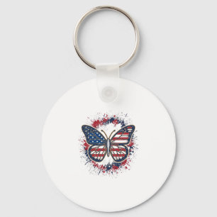 Patriotic Butterfly Vintage Engraving Vector Desig Keychain