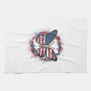 Patriotic Butterfly Vintage Engraving Vector Desig Kitchen Towel