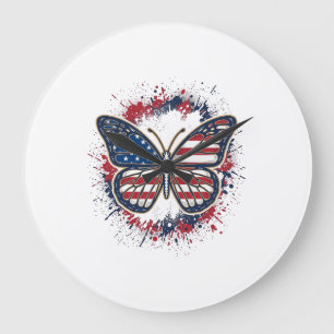 Patriotic Butterfly Vintage Engraving Vector Desig Large Clock