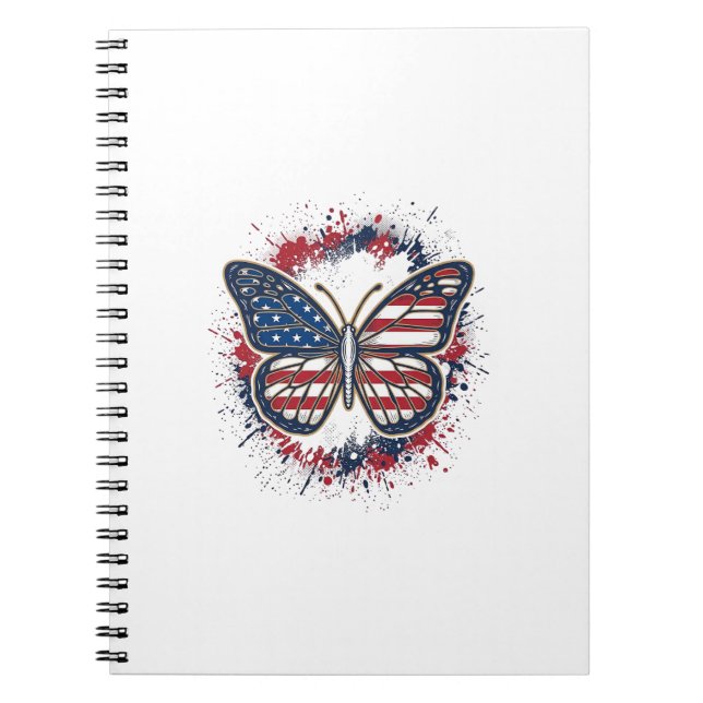 Patriotic Butterfly Vintage Engraving Vector Desig Notebook (Front)