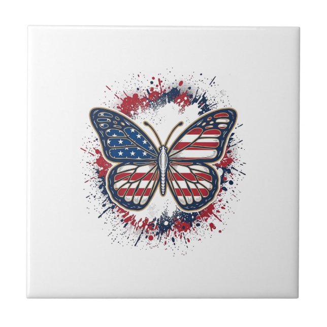 Patriotic Butterfly Vintage Engraving Vector Desig Tile (Front)