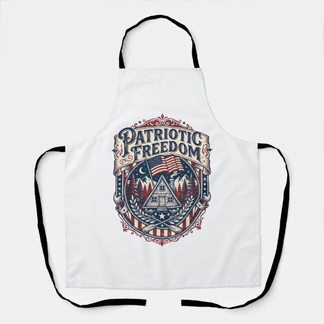 Patriotic Cabin Weekend Vector Graphic Tee_1 Apron (Front)