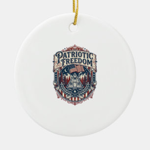 Patriotic Cabin Weekend Vector Graphic Tee_1 Ceramic Ornament