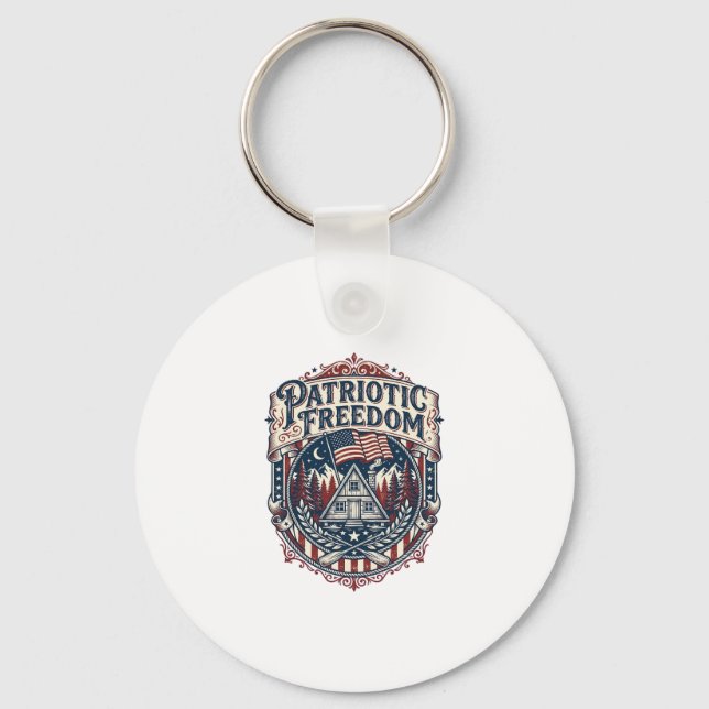Patriotic Cabin Weekend Vector Graphic Tee_1 Keychain (Front)