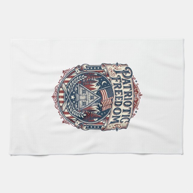 Patriotic Cabin Weekend Vector Graphic Tee_1 Kitchen Towel (Horizontal)