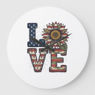 Patriotic Cactus Vintage Engraving Shirt Design_1 Large Clock