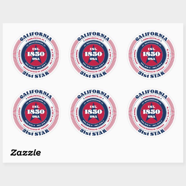 Patriotic California Circle Design Sticker (Sheet)