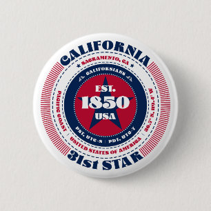 Patriotic California Circle with State Details 2 Inch Round Button