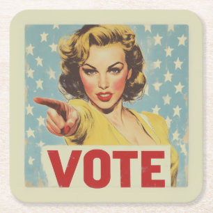 Patriotic Call to Action: Vote! Square Paper Coaster