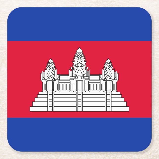 Patriotic Cambodia Flag Square Paper Coaster (Front)