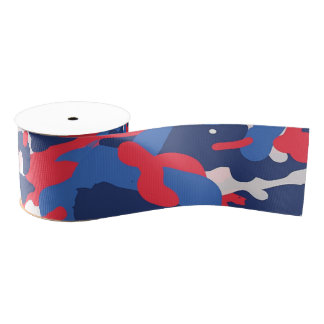 Patriotic Camo Red White Blue USA Freedom Military Grosgrain Ribbon