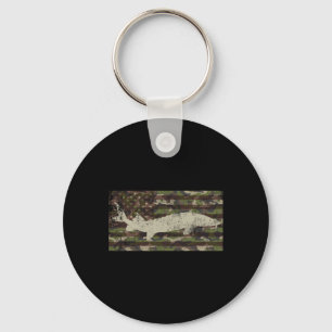 Patriotic Camo Us Flag Sturgeon Fishing Keychain