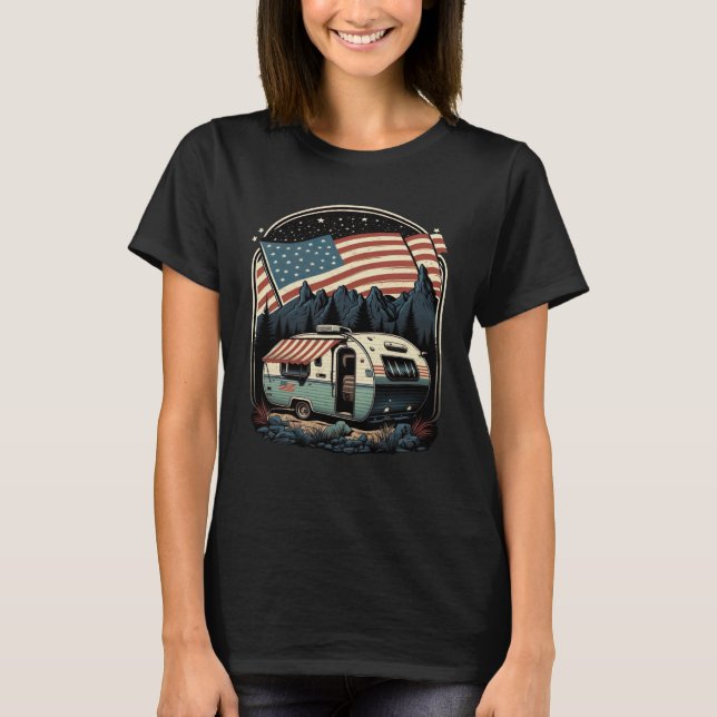 Patriotic Camping And Caravan Adventure USA  2 T-Shirt (Front)
