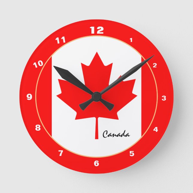 Patriotic Canada, Canadian Flag Home / design Round Clock (Front)