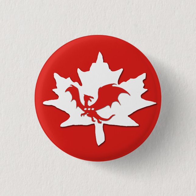 Patriotic Canadian Dragon Red 1 Inch Round Button (Front)