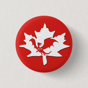 Patriotic Canadian Dragon Red 1 Inch Round Button