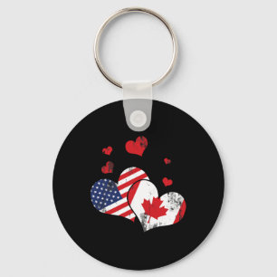 Patriotic Canadian Usa Flag America Lover Hearts C Keychain