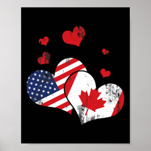 Patriotic Canadian Usa Flag America Lover Hearts C Poster