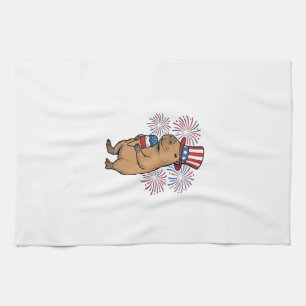 Patriotic Capybara Ice Cream Fireworks Shirt Desig Kitchen Towel