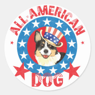 Patriotic Cardigan Welsh Corgi Classic Round Sticker