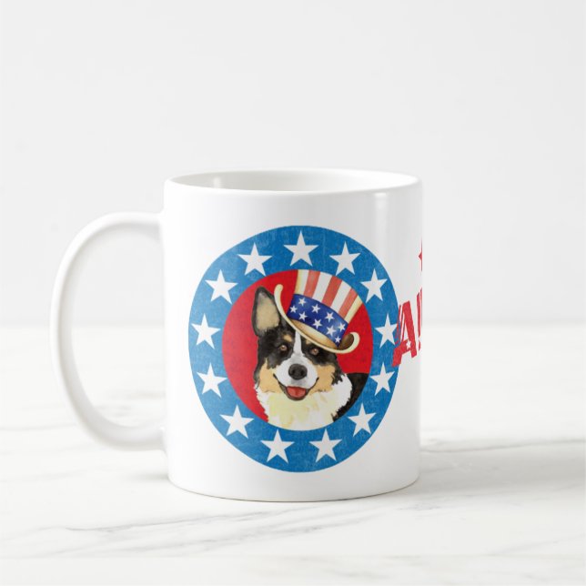 Patriotic Cardigan Welsh Corgi Coffee Mug (Left)