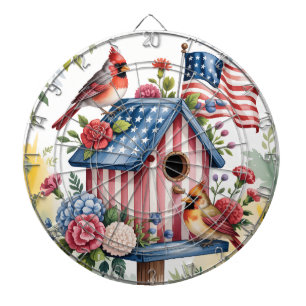Patriotic Cardinals & Flowers Americana Summer Dartboard