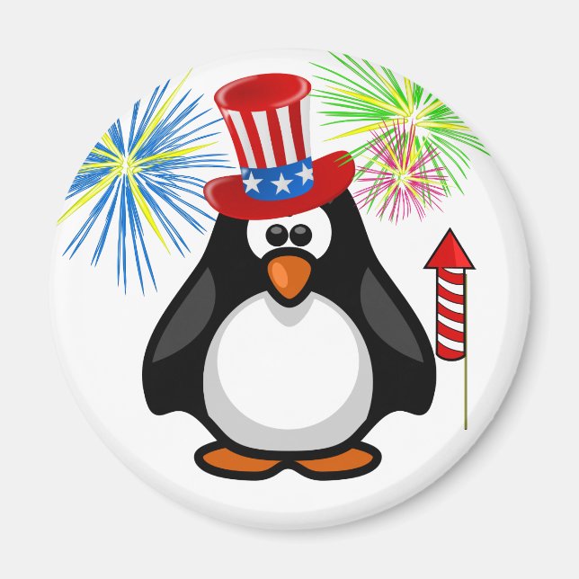 Patriotic Cartoon Paddy 4th of July Hat Fireworks Magnet (Front)