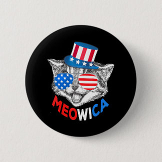 Patriotic Cat 4th of July American Flag Girls 2 Inch Round Button
