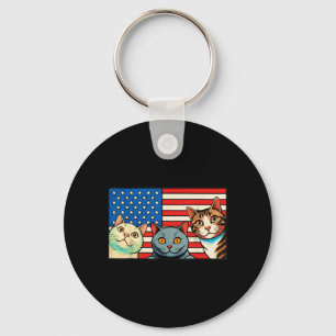Patriotic Cat 4th of July Retro Comic Vintage Keychain