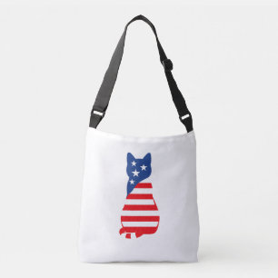 Patriotic Cat American Flag Silhouette Design Crossbody Bag