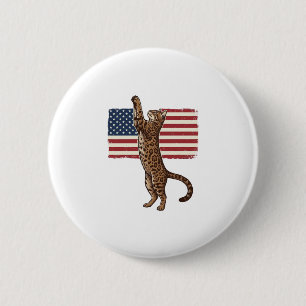 Patriotic Cat American Flag Vintage Vector Design_ 2 Inch Round Button