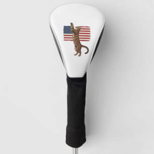 Patriotic Cat American Flag Vintage Vector Design_ Golf Head Cover