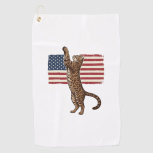 Patriotic Cat American Flag Vintage Vector Design_ Golf Towel
