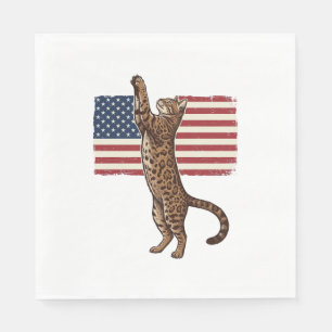 Patriotic Cat American Flag Vintage Vector Design_ Napkin