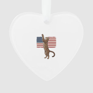 Patriotic Cat American Flag Vintage Vector Design_ Ornament