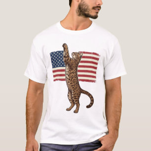 Patriotic Cat American Flag Vintage Vector Design_ T-Shirt