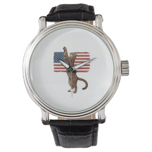 Patriotic Cat American Flag Vintage Vector Design_ Watch