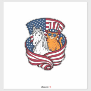 Patriotic Cat and Unicorn Vintage Vector Design_1