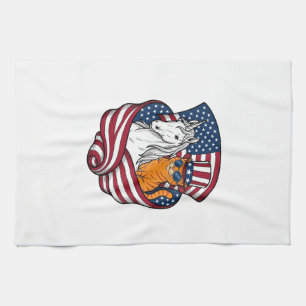 Patriotic Cat and Unicorn Vintage Vector Design_1 Kitchen Towel