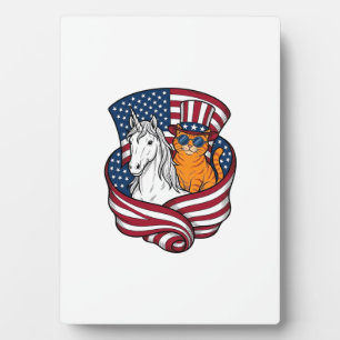 Patriotic Cat and Unicorn Vintage Vector Design_1 Plaque