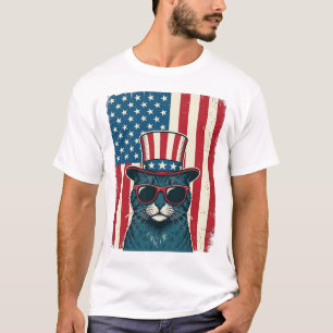 Patriotic Cat Flag Vintage Engraving Shirt Design_