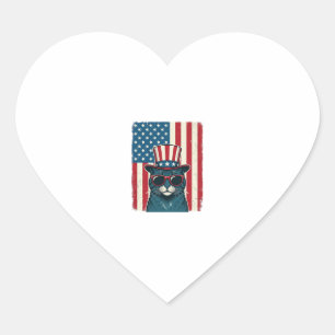 Patriotic Cat Flag Vintage Engraving Shirt Design_ Heart Sticker