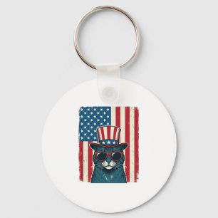 Patriotic Cat Flag Vintage Engraving Shirt Design_ Keychain