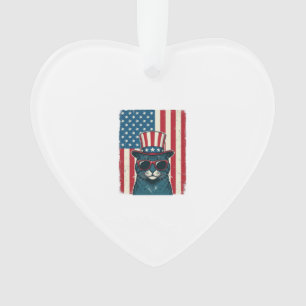 Patriotic Cat Flag Vintage Engraving Shirt Design_ Ornament