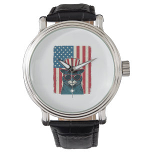 Patriotic Cat Flag Vintage Engraving Shirt Design_ Watch