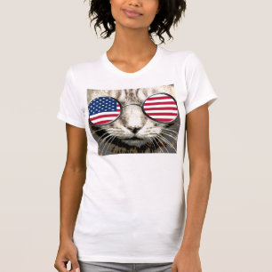 Patriotic Cat Funny T-shirts, American sunglasses T-Shirt